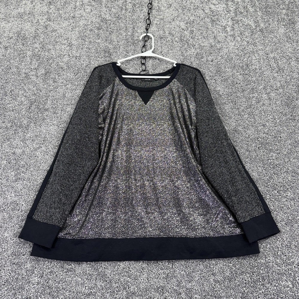 Apt. 9 Sweater Tunic Womens 1X Gray Metallic Raglan Sleeve Knit Pullover